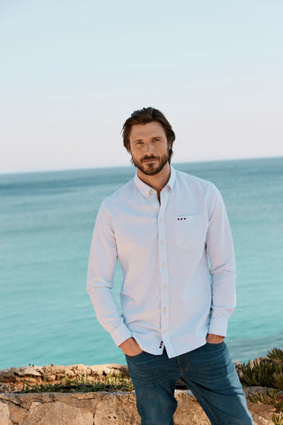 Steven Oxford Stripe Shirt | Chambray Blue