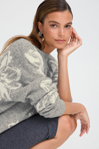 Omea Flower Jumper | Mid Grey Melange