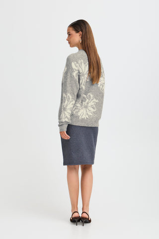 Omea Flower Jumper | Mid Grey Melange
