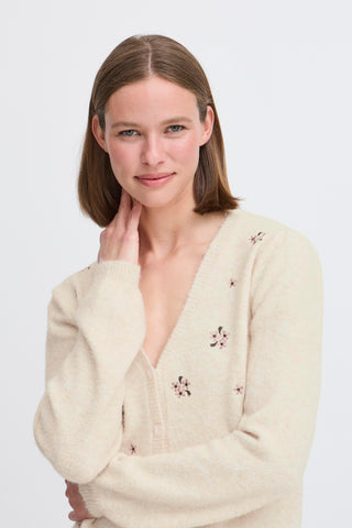 Omea Embroidered Cardigan | Birch Melange