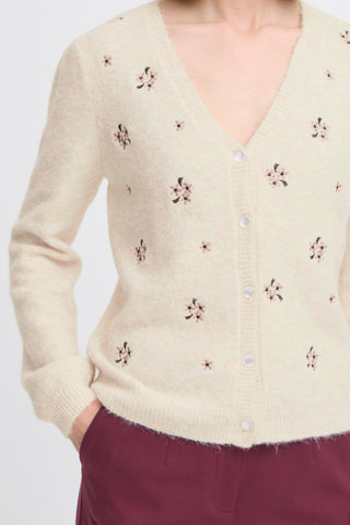 Omea Embroidered Cardigan | Birch Melange