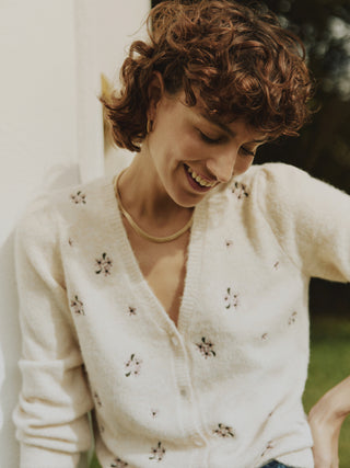 Omea Embroidered Cardigan | Birch Melange