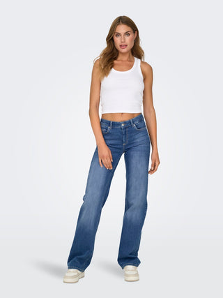 Blush Mid Waist Straight Jean | Medium Blue Denim