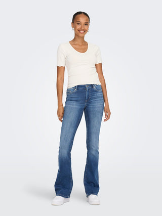 Blush Mid Waist Flare Jean | Medium Blue Denim