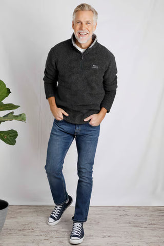Newark 1/4 Zip Grid Fleece | Washed Black