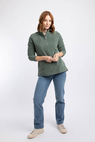 Sarah 1/4 Zip Textured Fleece | Military Green