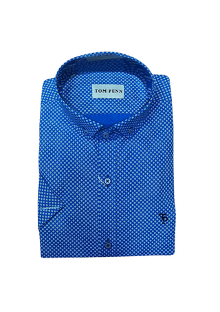 Tom Penn Short Sleeve Shirt Print Blue