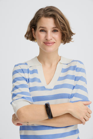 Morla Short Sleeve Polo | Della Robbia Blue Stripe