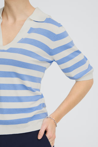 Morla Short Sleeve Polo | Della Robbia Blue Stripe