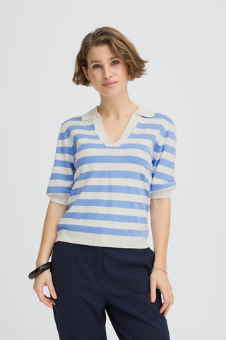 Morla Short Sleeve Polo | Della Robbia Blue Stripe