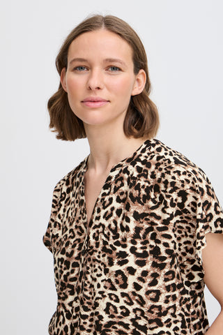 Mjoelle V Neck Top  | Birch Leopard