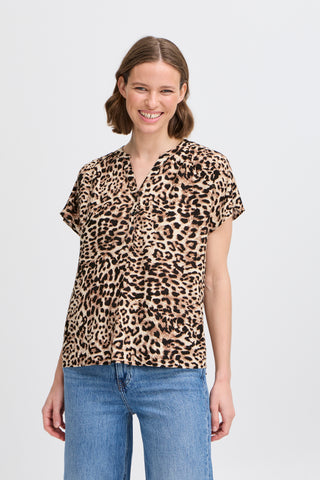 Mjoelle V Neck Top  | Birch Leopard