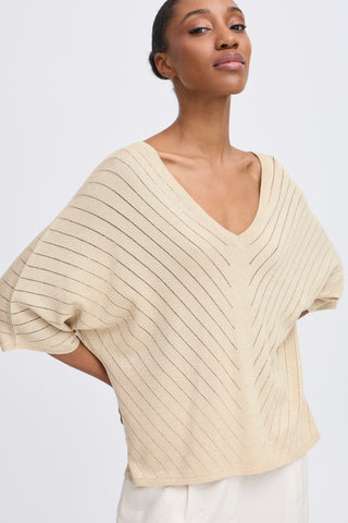 Mobbe V Neck Jumper | Frosted Almond