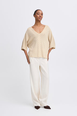 Mobbe V Neck Jumper | Frosted Almond