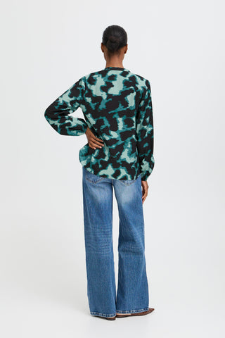 Ibine Smock Blouse | Blurry Green