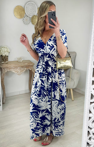 Magic Short Sleeve Dress | Blue Palm Leaf