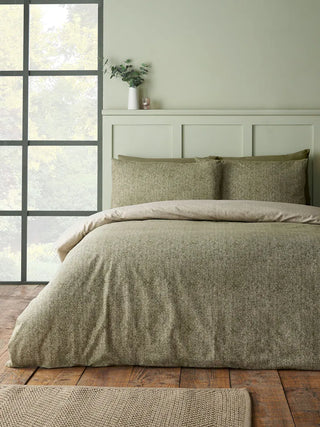 Brushed 100% Cotton Herringbone Duvet Cover | Green