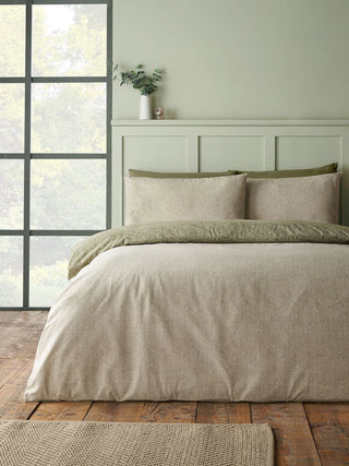 Brushed 100% Cotton Herringbone Duvet Cover | Green