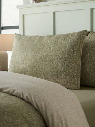 Brushed 100% Cotton Herringbone Duvet Cover | Green