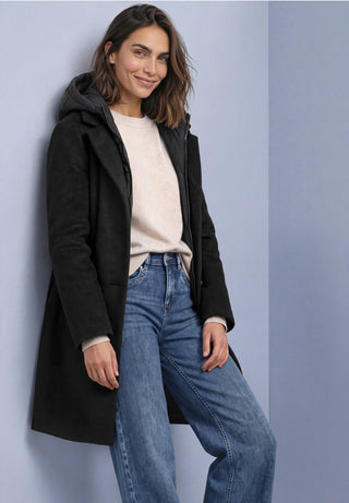 Reversible Coat With Hood | Black