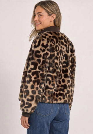 Fake Fur Bomber Jacket With Knit | Auburn Brown Leopard