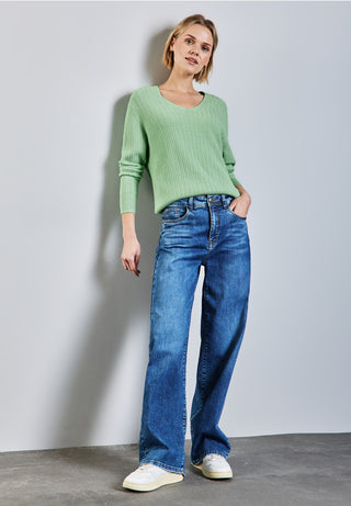 Erika V Neck Jumper | Milky Green Melange