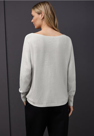 Boat Neck Lurex Top | Pelican Grey
