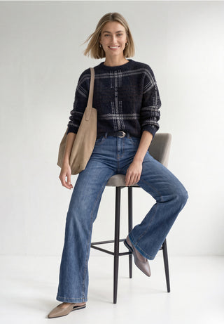 Check Jacquard Sweater | Indigo Night