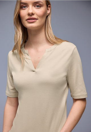 Basic Split Tee | Cotton Beige