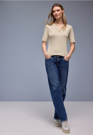 Basic Split Tee | Cotton Beige