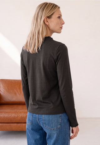 Frill Neck Basic Top | Black Coffee