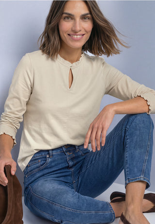 Frill Neck Basic Top | Pure Beige