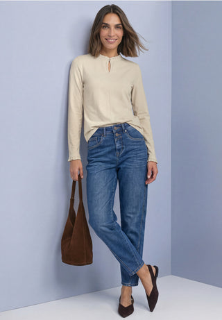 Frill Neck Basic Top | Pure Beige