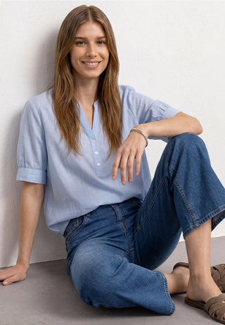 Chambray Split-Neck Blouse | Original Blue
