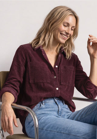 Corduroy Shirtblouse With Piping | Rustic Rouge