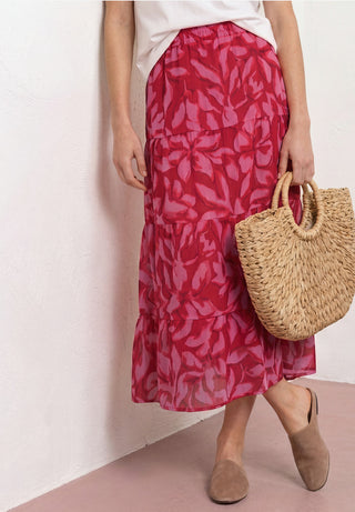 Maxi Volant Chiffon Skirt  | Salsa Red