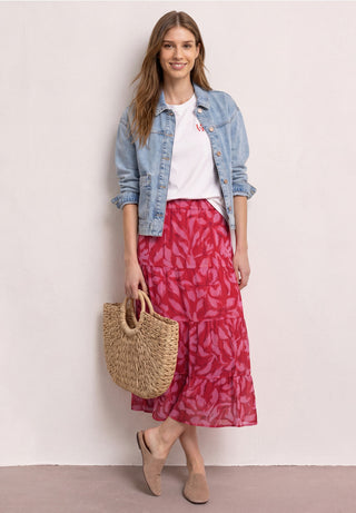 Maxi Volant Chiffon Skirt  | Salsa Red