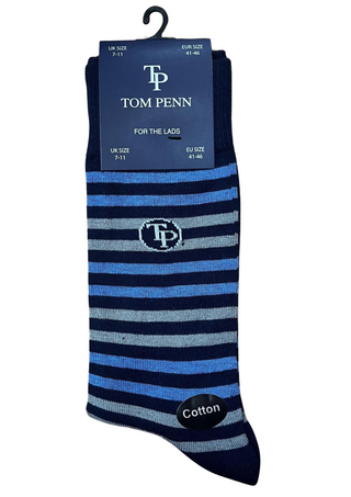Tom Penn Socks Stripe Navy Grey