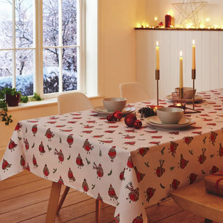 Catherine Lansfield Christmas Robins Table Cloth Red