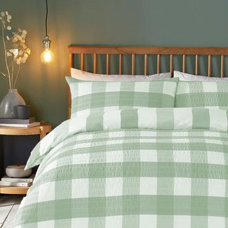 Seersucker Gingham Duvet Cover Green