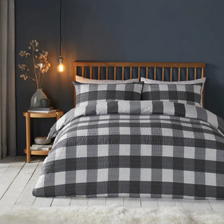 Seersucker Gingham Duvet Cover Charcoal