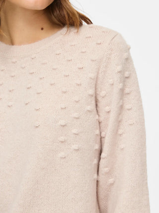 Tuli Round Neck Long Sleeve Dot Knit | Super Light Natural Melange