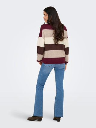 Latia Long Sleeve Strip Pullover Knit | Zinfandel