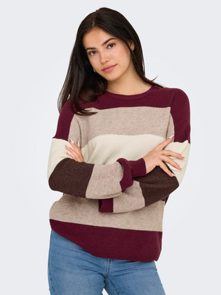 Latia Long Sleeve Strip Pullover Knit | Zinfandel