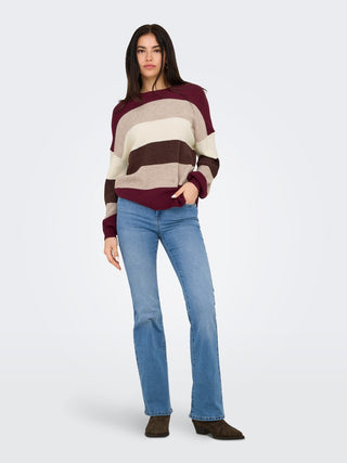 Latia Long Sleeve Strip Pullover Knit | Zinfandel
