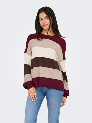 Latia Long Sleeve Strip Pullover Knit | Zinfandel