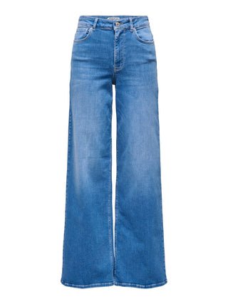 Madison High Waist Button Wide Jean | Bright Blue Denim