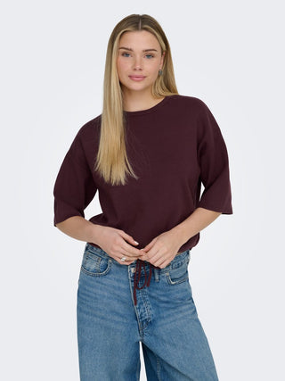 Sitter Short Sleeve Loose Tie Round Neck Knit | Fig