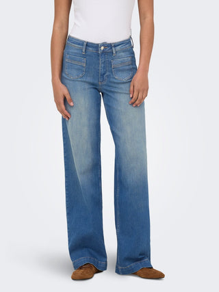 Madison Blush Pocket High Waist Jean |  Medium Blue Denim Tint