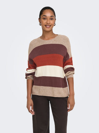 Latia Long Sleeve Strip Pullover Knit | Beige Melange